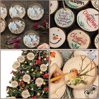 Acrux7 100 PCS Natural Wood Slices for Painting, 2.4-2.8 Inch Unfinished Wood Slices Predrilled with Hole, Round Wooden Slices for DIY Crafts, Arts, Christmas Ornaments, Coaster, Home Decoration