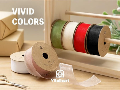 Vitalizart Black Ribbon Organza Sheer Ribbon 1 inch x 30Yd Handmade Fabric Ribbons for Gift Wrapping Christmas Tree Crafts Bows Wedding Invitations Wreaths Wrap