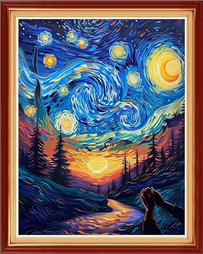 Funchey Stamped Cross Stitch Kits, DIY Cross Stitch Pattern for Adults Beginners Needlepoint Kits Embroidery Kit Arts and Crafts 11CT-Van Gogh Prays Under The Starry Sky 16x20 inchs