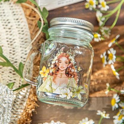 AuriicLeaf Spring Flower Girls PET Stickers Set, 60Pcs Fairy Character Stickers with Holographic Effect for Journaling, Scrapbooking, and DIY Crafts