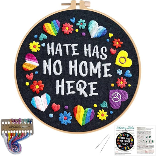 Nuberlic Embroidery Kit for Beginners - LGBT Love Pattern Adults Starter Cross Stitch Kit DIY Needlepoint with Hoop, Pre-Printed Fabric, Threads & Step-by-Step Guide