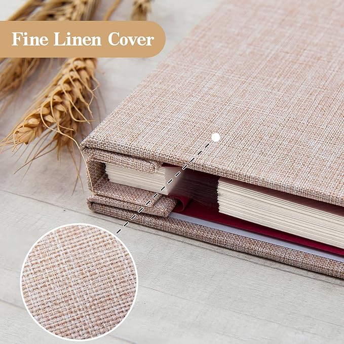 potricher Large Photo Album Self Adhesive 3x5 4x6 5x7 8x10 10x12 Pictures Linen Cover 40 Blank Pages Magnetic DIY Scrapbook Album with A Metallic Pen (Beige, 13.2x12.8 inch 40 Pages)