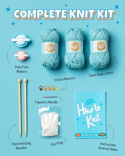 Complete Knitting Kit for Beginners - Learn to Knit Kit with Knitting Accessories Like Thick Beginner Yarn, Bamboo Needles for Beginners & More - Includes Video Tutorials & Written Guide