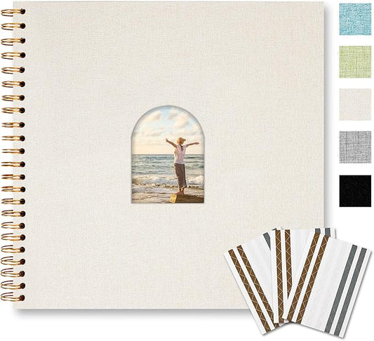 Vienrose 12X12 Inch DIY Scrapbook Album Linen Arch Window Photo Album 80 Blank Pages Scrap Book Photo Albums for Wedding Baby Shower, Beige