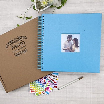 12 x 12 Inch Large DIY Scrapbook Photo Album with Window Design Cover 80 Pages Craft Paper Memory Book for Weeding Anniversary Travel and Baby (Blue)