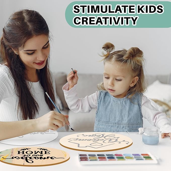 12 Inch Wood Circles for Crafts, 10Pcs Unfinished Wood Rounds with 4 Stencils & 12 Painting, DIY Wooden Crafts for Door Hanger, Sign, Wood Burning, Painting, Christmas Thanksgiving Day Decor