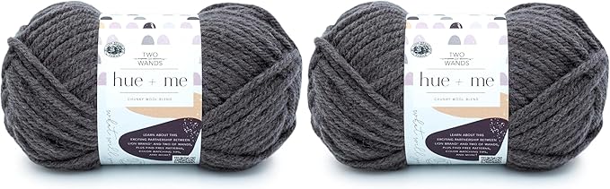 Lion Brand Hue + Me Yarn for Knitting, Crocheting, and Crafting, Bulky and Thick, Soft Acrylic and Wool Yarn, Shadow, (2-Pack)
