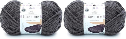 Lion Brand Hue + Me Yarn for Knitting, Crocheting, and Crafting, Bulky and Thick, Soft Acrylic and Wool Yarn, Shadow, (2-Pack)