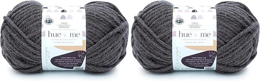 Lion Brand Hue + Me Yarn for Knitting, Crocheting, and Crafting, Bulky and Thick, Soft Acrylic and Wool Yarn, Shadow, (2-Pack)