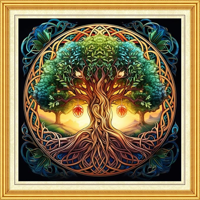 DMCVIVR Stamped Cross Stitch Kits for Beginners Adults Needlepoint Kits for Beginners Embroidery Kits for Adults Crossstitch Kit for Beginners 11CT-Magic Life Tree 18x18 inch