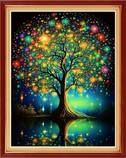 Dooxvey Cross Stitch Kits for Adults Stamped Full Range of Embroidery Starter Kits for Beginners 11CT Printed Cross Stitch Patterns Needlepoint Kits Stamped Crossstitching-Noctilucent Tree 16x20 inch