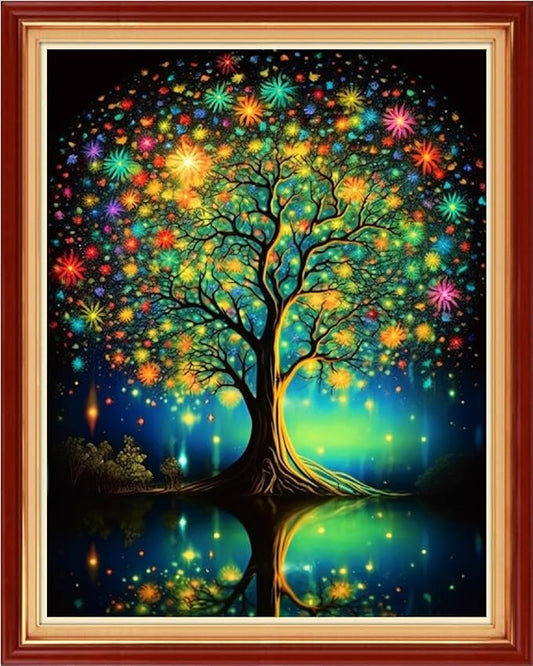 Dooxvey Cross Stitch Kits for Adults Stamped Full Range of Embroidery Starter Kits for Beginners 11CT Printed Cross Stitch Patterns Needlepoint Kits Stamped Crossstitching-Noctilucent Tree 16x20 inch