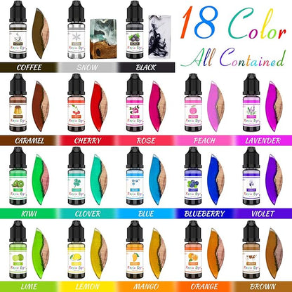Epoxy Resin Pigment - 18 Colors Epoxy UV Resin Dye Liquid Transparent for UV Glue Coloring, DIY Jewelry Making - Concentrated Epoxy Colorant for Art, Paint, Crafts - 0.35 oz/10ml Each