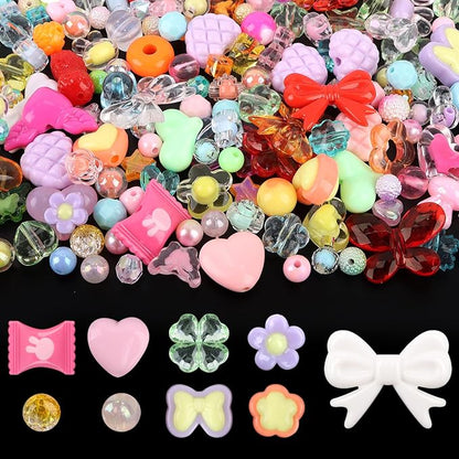 150PCS Acrylic Pastel Beads for Jewelry Making, Kalolary Colorful Bow Butterfly Flower Kawaii Plastic Candy Heart Cute Macaroon Aesthetic Beads for Bracelet Necklace DIY Supplies (Multicolor)