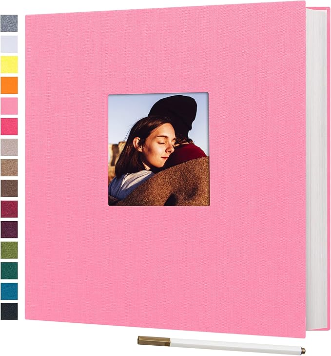 potricher Large Photo Album Self Adhesive 4x6 5x7 8x10 Pictures Linen Cover 40 Blank Pages Magnetic DIY Scrapbook Albums with A Metallic Pen (Pink)