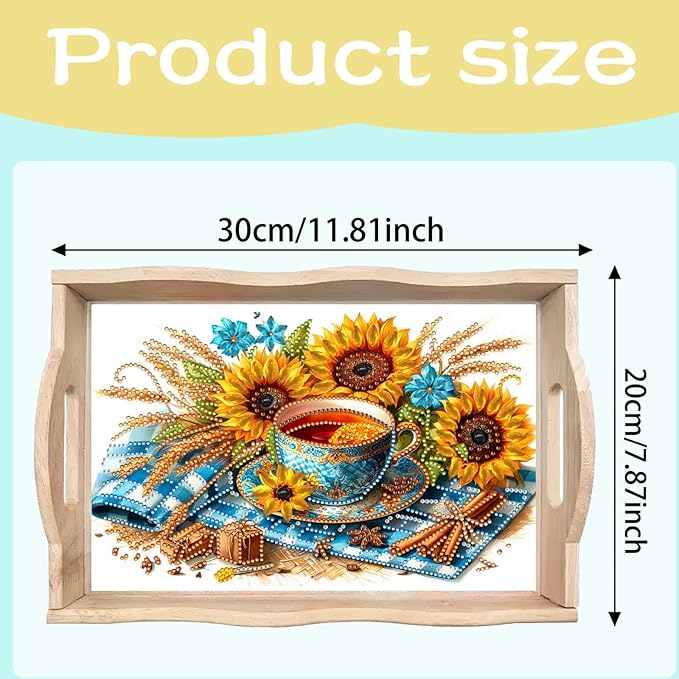DoxQcs DIY Diamond Art Wooden Food Tray with Handle Diamond Painted Table Decoration Tray for Breakfast Bar Dinner Table Diamonds Art Painting for Beginners-Afternoon Tea