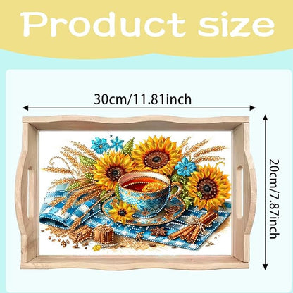 DoxQcs DIY Diamond Art Wooden Food Tray with Handle Diamond Painted Table Decoration Tray for Breakfast Bar Dinner Table Diamonds Art Painting for Beginners-Afternoon Tea