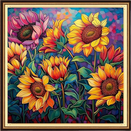 DMCVIVR Stamped Cross Stitch Kits for Adults Beginners Embroidery Kits 11CT Needlepoint Kits Cross Stitch Patterns Embroidery Patterns-Magic Sunflower 18x18 inch