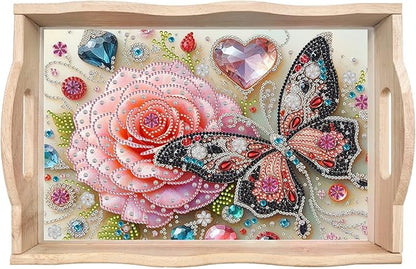 DIY Diamond Art Wooden Tray Kit With Handle, Painted Table Decoration for Breakfast, Bar Dinner Table, Gem Painting Art Set for Beginners-#31-Butterfly