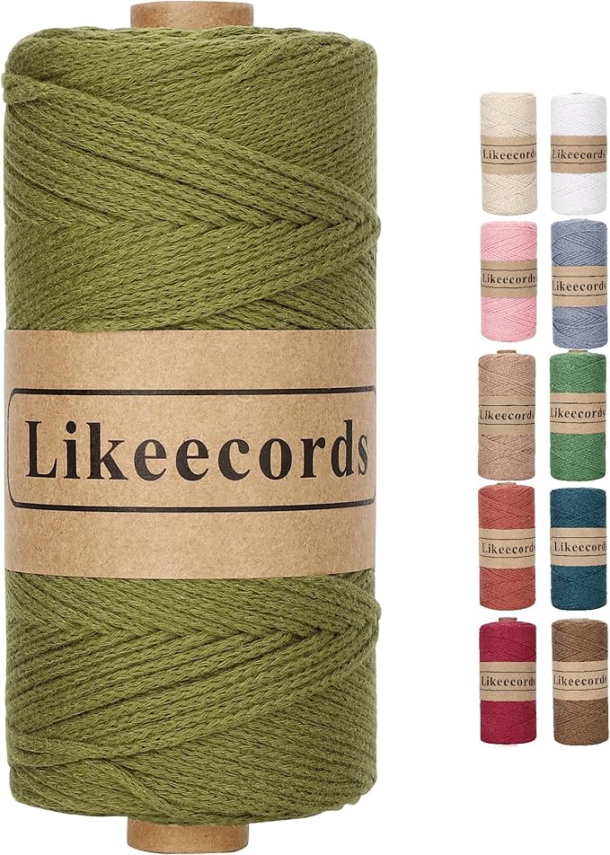 100% Cotton Crochet Bag Cord 2mm 170m Macrame Cord 2mm Crochet Thread Macrame Rope Gift for Knitter （Military Green）