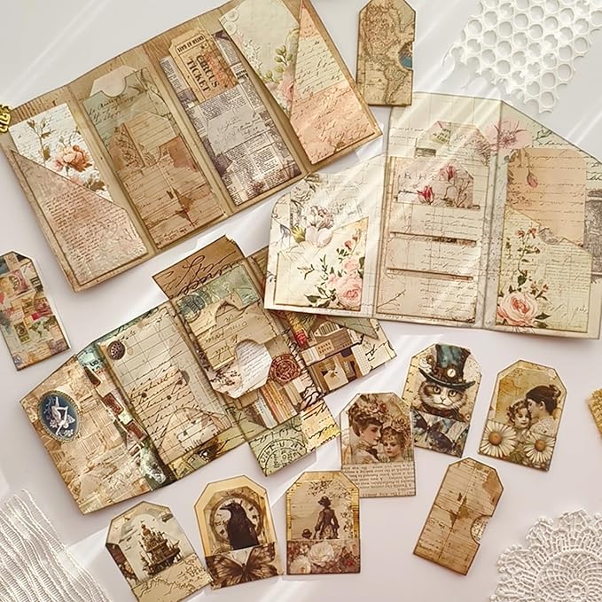 Bomichi Junk Journal Supplies, Vintage Decorative Scrapbook Supplies for Junk Journal Card Making Picture Art Collage DIY
