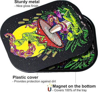 Metal Trays with PVC Soft Magnetic Lid Metal Tray with Lid Cover Small Cute Decorative Tray Ideal Storage for Home or on The Go, 7" x 5.5" (Yellow)
