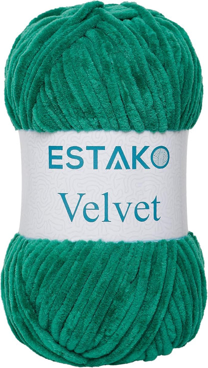 Estako Velvet Chenille Blanket amigurumi Yarn for Crocheting and Knitting Super Bulky 100 gr (132 yds) (1920 - Benetton Green)