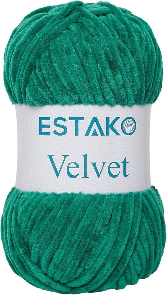 Estako Velvet Chenille Blanket amigurumi Yarn for Crocheting and Knitting Super Bulky 100 gr (132 yds) (1920 - Benetton Green)