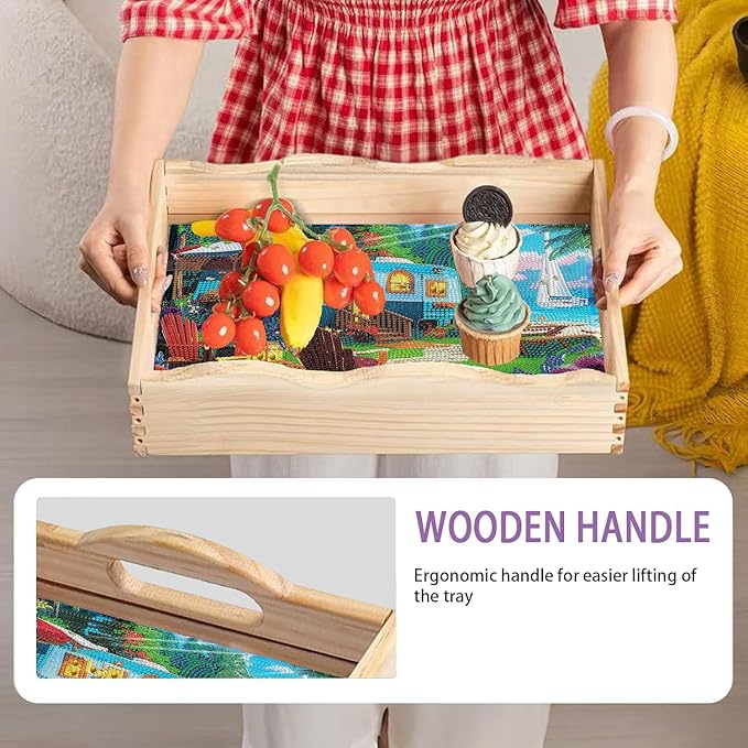 EWJRNSF Diamond Art Kits for Adults Wooden Serving Trays with Handles, 5D Diamond Painting Big Gem Arts and Craft Gifts Trays Decor Gift Home Decor (CP038-1)
