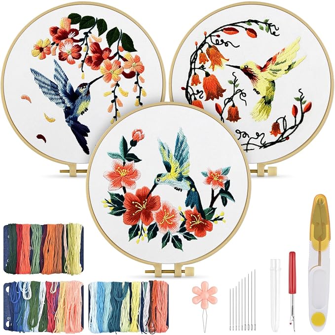 TINDTOP Hummingbird and Flower Embroidery Kit for Adults