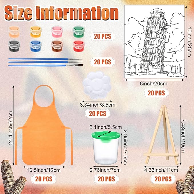 Sherr 140 Pcs 20 Set Pre Drawn Canvas Kit for Painting Craft Sip and Paint Kit for Adults Pre Printed Canvas Painting Favor for Virtual DIY Birthday Gifts Adult's Date Party(Landmarks)