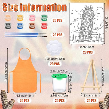 Sherr 140 Pcs 20 Set Pre Drawn Canvas Kit for Painting Craft Sip and Paint Kit for Adults Pre Printed Canvas Painting Favor for Virtual DIY Birthday Gifts Adult's Date Party(Landmarks)