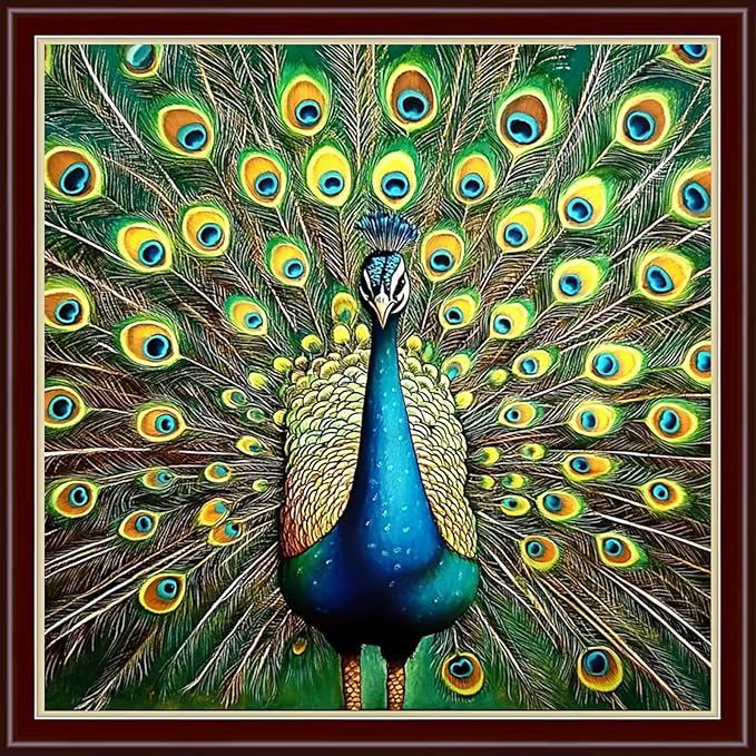 Dimensean Stamped Cross Stitch Kits Full Range of Embroidery Patterns Starter Kits for Beginners Adult DIY Cross Stitches Needlepoint Kits 11CT-Blue Peacock 18x18 inch