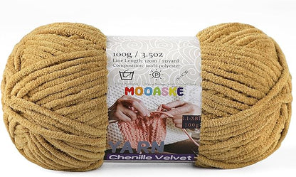 Chunky Yarn for Crocheting and Knitting - Easy to Use Plush Chenille Super Bulky Yarn 100g/131yds - Ultra Soft Velvet Baby Blanket Yarn for Beginners & Amigurumi Projects, Coffee Brown