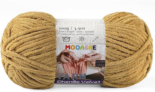 Chunky Yarn for Crocheting and Knitting - Easy to Use Plush Chenille Super Bulky Yarn 100g/131yds - Ultra Soft Velvet Baby Blanket Yarn for Beginners & Amigurumi Projects, Coffee Brown