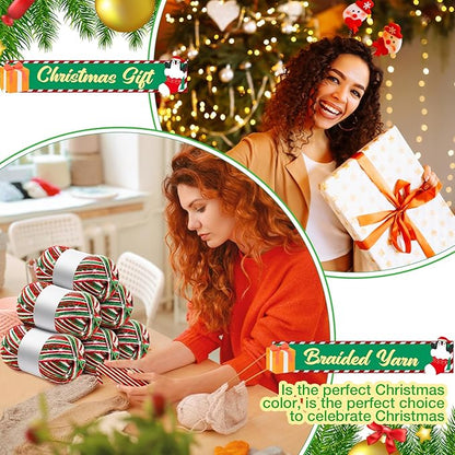Timgle 6 Pcs Skeins Christmas Yarn for Crocheting 186 Yard Christmas Glitter Yarn Soft Each 100g/ 3.53 oz Knitting Crocheting Gift Craft Project Assorted Starter (Mixcolor Red Green White)