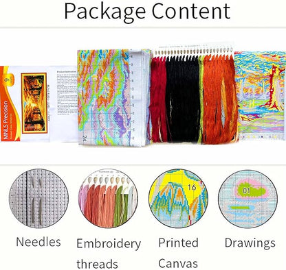 Zhenqing Golden Autumn Cross Stitch Kit – 11CT 152x60cm Large Aida Cloth with Maple Leaves & Stone Path – Warm-Toned Fall Landscape Wall Art Decor(64676)