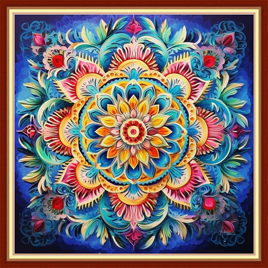 Redxing Stamped Cross Stitch Kits Full Range of Embroidery Starter Kits- Needlepoint Counted Cross Stitch Kits for Beginner Adults 11CT Printed Embroidery Kit-Magic Mandala 18x18 inch