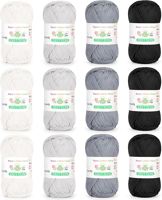 Katech 1OO% Cotton Yarn for Crocheting & Knitting–12-Color of 137 Yards/1.76 oz Baby Cotton Yarn Sport Weight CYC #2-Soft & Breathable-Ideal for Dishcloths, Baby Clothes, Potholders(E)