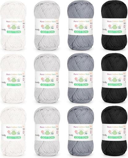 Katech 1OO% Cotton Yarn for Crocheting & Knitting–12-Color of 137 Yards/1.76 oz Baby Cotton Yarn Sport Weight CYC #2-Soft & Breathable-Ideal for Dishcloths, Baby Clothes, Potholders(E)