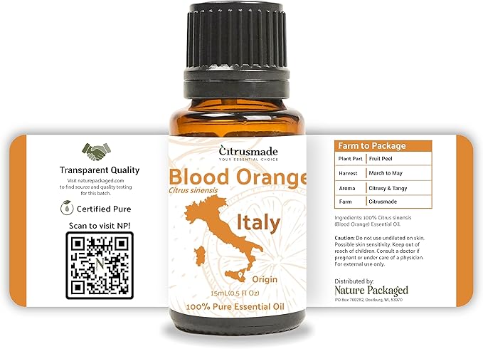 Nature Packaged Blood Orange Essential Oil - Direct from Citrusmade in Sicily - Pure Essential Oil for Diffusers and Aromatherapy - Natural Citrus Scent | 100% Pure Therapeutic Grade (22lbs)