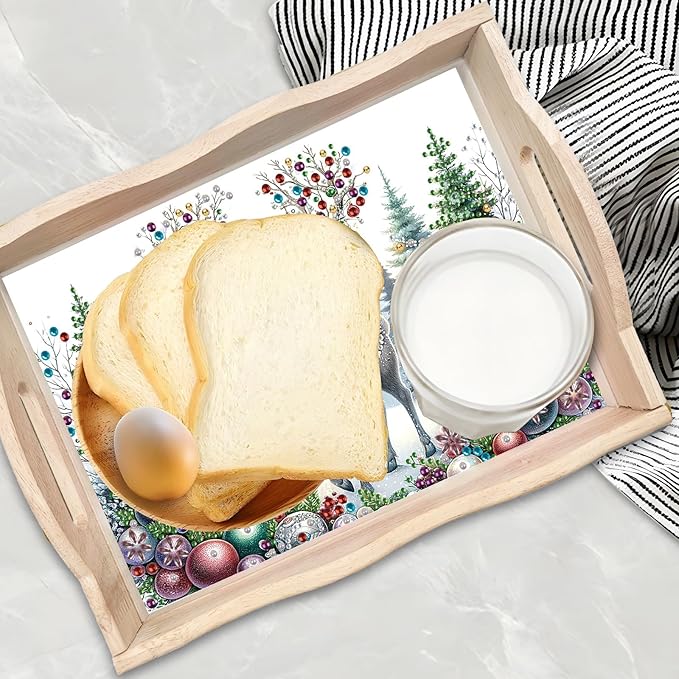 DIY Diamond Art Painting Wooden Tray Kit With Handle, Food Tray for Breakfast, Bar Dinner Table Decoration, Diamond Dots Gem Painting Art Set for Beginners - Christmas Elk2