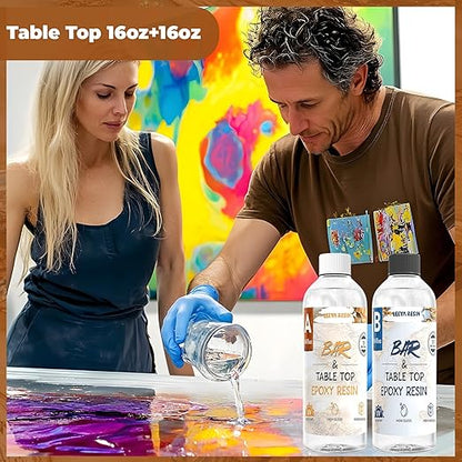 LEEYA RESIN Epoxy Resin Kit 32OZ, Table Top Epoxy Resin Crystal Clear, Ultra-Gloss, Self-Leveling Resina Epoxica for River Table, Countertop, Arts & Crafts, Woodwork, Jewelry 1:1 Mix(16 oz*2)