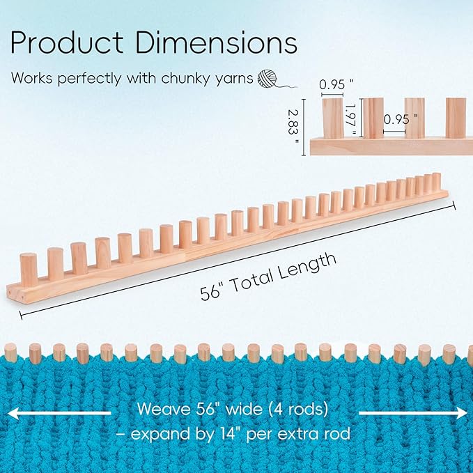 LITURTOO 70" Chunky Blanket Loom - Loom for DIY Throw Blankets, Adjustable Size Hand Knitting Yarn Chunky,No Needles Required,Beginner Friendly Yarn Craft (70")