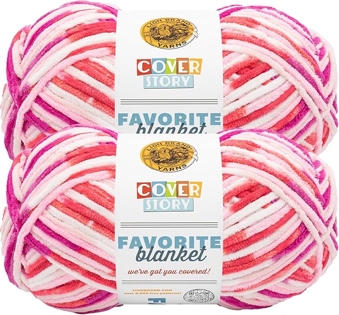 Lion Brand Yarn, Cover Story Favorite Blanket Yarn for Knitting and Crochet, 223 Yards, Bubblegum, 2 Pack
