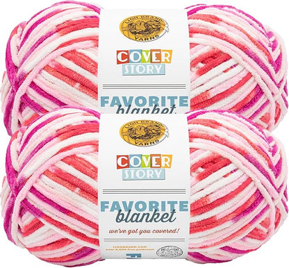 Lion Brand Yarn, Cover Story Favorite Blanket Yarn for Knitting and Crochet, 223 Yards, Bubblegum, 2 Pack