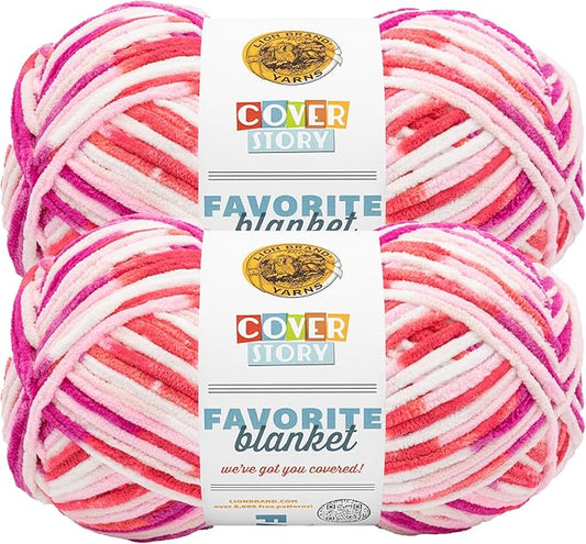 Lion Brand Yarn, Cover Story Favorite Blanket Yarn for Knitting and Crochet, 223 Yards, Bubblegum, 2 Pack