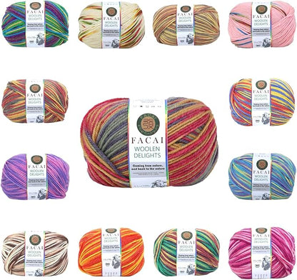 Facai Blend Merino Wool Yarn for Knitting - Worsted Weight,197yds (3.5oz) Ball, Ideal for Sweaters, Scarves, and Accessories (3, Summer Peak Flower)
