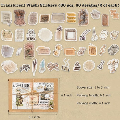 Knaid 200 Pieces Vintage Ephemera Pack Decoupage Paper Junk Journal Kit Scrapbook Planner Sticker Supplies for Art Journaling Bullet Journals Collage Craft Notebooks Album Crafter Gifts (Retro Style)