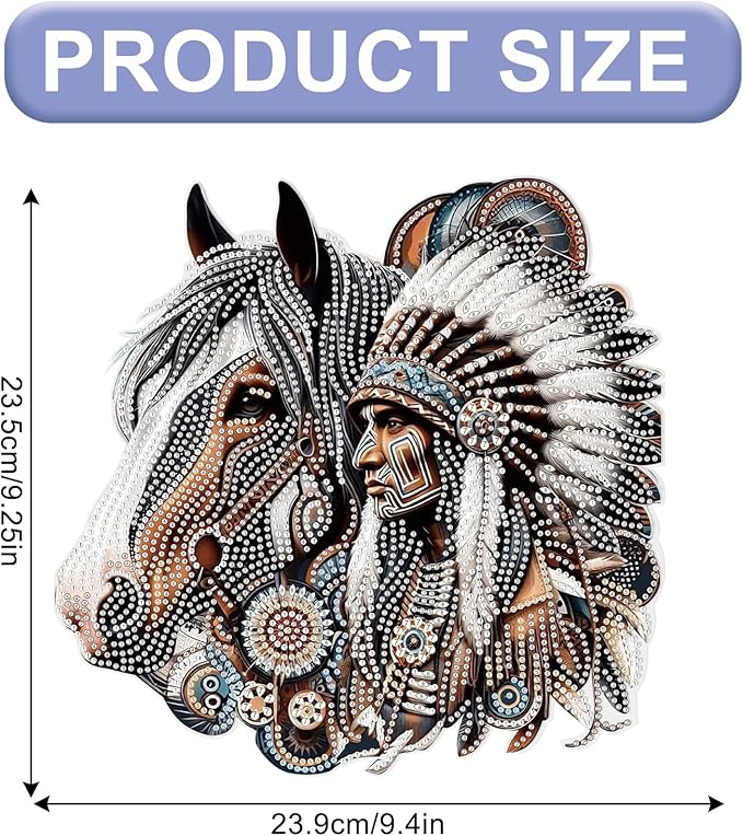 Diamond Art Suncatcher Hanging Kit Native American Horse Design, Special Shaped Diamond Painting Hanging Ornament for Adults DIY Wall Window Decoration